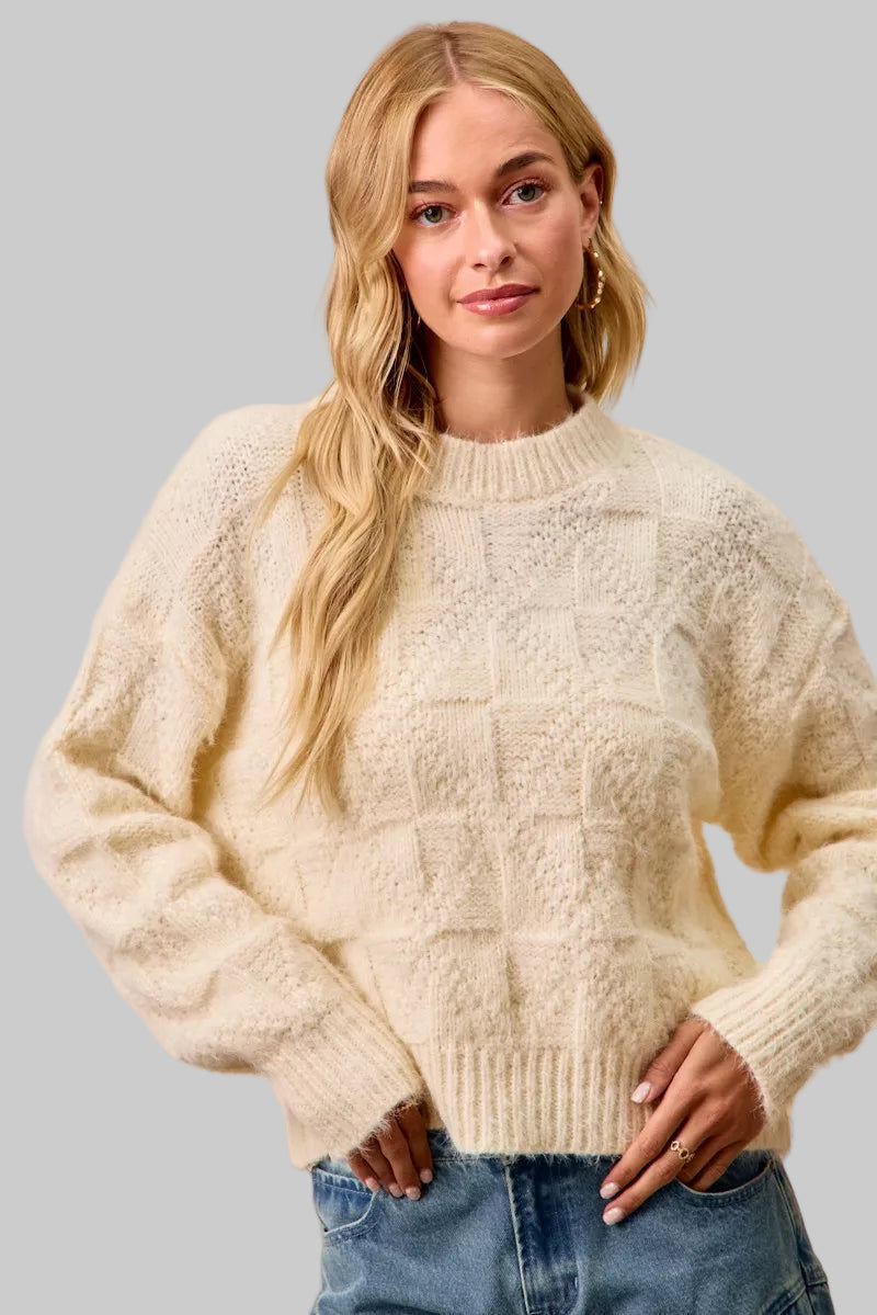 Casey Boho Ivory Checker Board Sweater