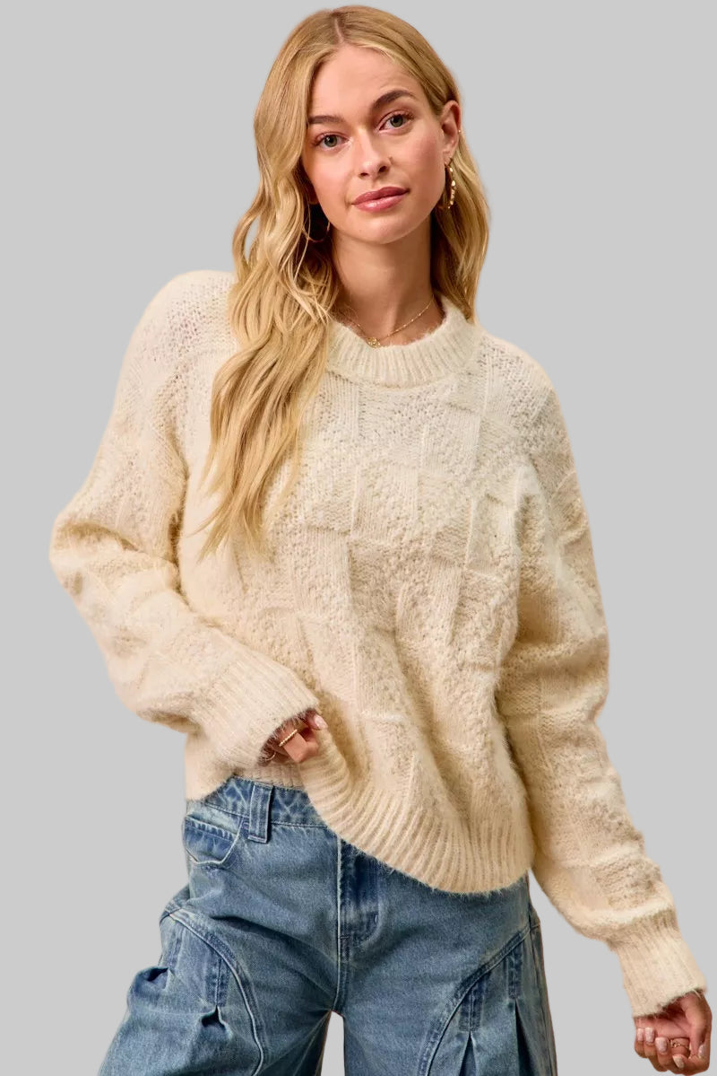 Casey Boho Ivory Checker Board Sweater