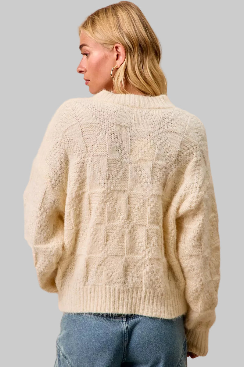 Casey Boho Ivory Checker Board Sweater
