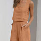 SALE Casual Cotton Sleeveless Square Neck Top + Shorts Two-Piece Set