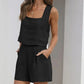 SALE Casual Cotton Sleeveless Square Neck Top + Shorts Two-Piece Set