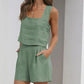 SALE Casual Cotton Sleeveless Square Neck Top + Shorts Two-Piece Set