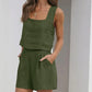 SALE Casual Cotton Sleeveless Square Neck Top + Shorts Two-Piece Set