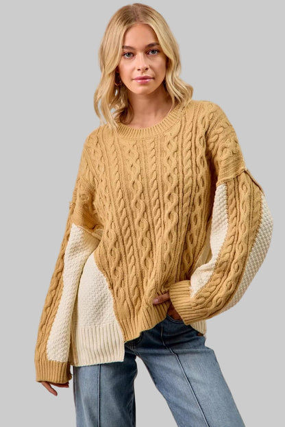 Charlotte Boho Cable Knit Color Block Sweater