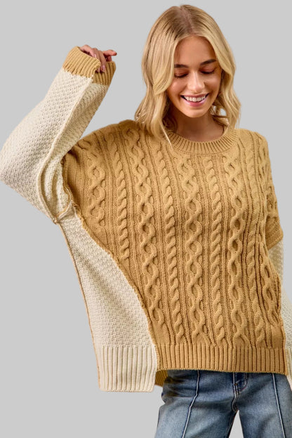 Charlotte Boho Cable Knit Color Block Sweater