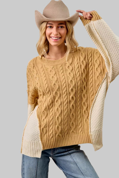 Charlotte Boho Cable Knit Color Block Sweater