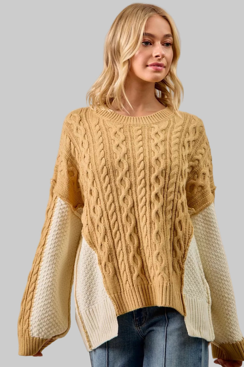 Charlotte Boho Cable Knit Color Block Sweater