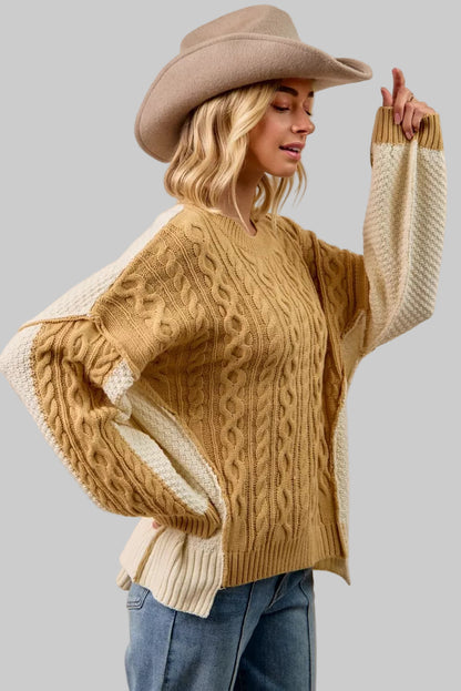 Charlotte Boho Cable Knit Color Block Sweater