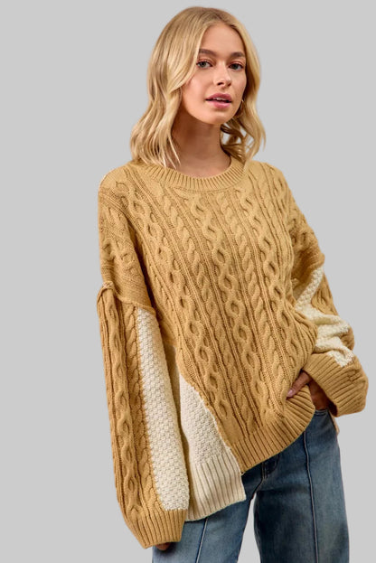 Charlotte Boho Cable Knit Color Block Sweater