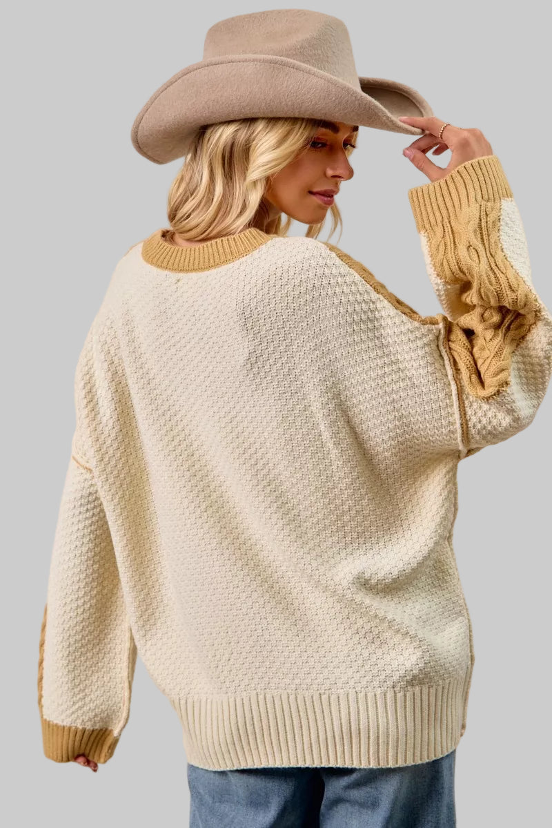 Charlotte Boho Cable Knit Color Block Sweater