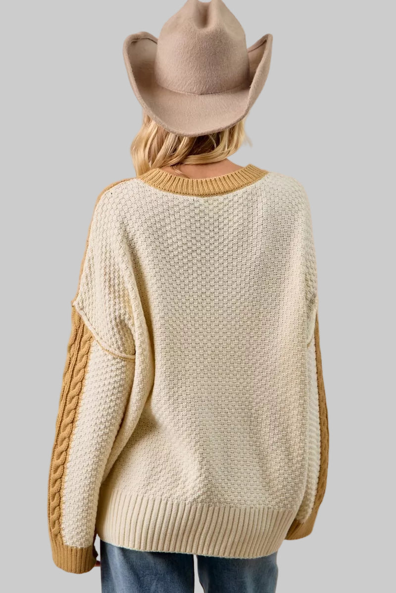 Charlotte Boho Cable Knit Color Block Sweater