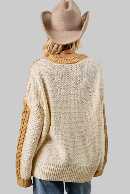 Charlotte Boho Cable Knit Color Block Sweater