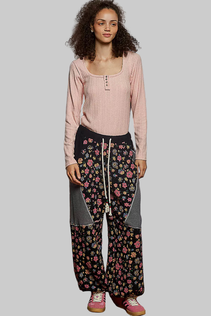 Boho Pink Square Neck Cropped Knit Top with Curved Hem