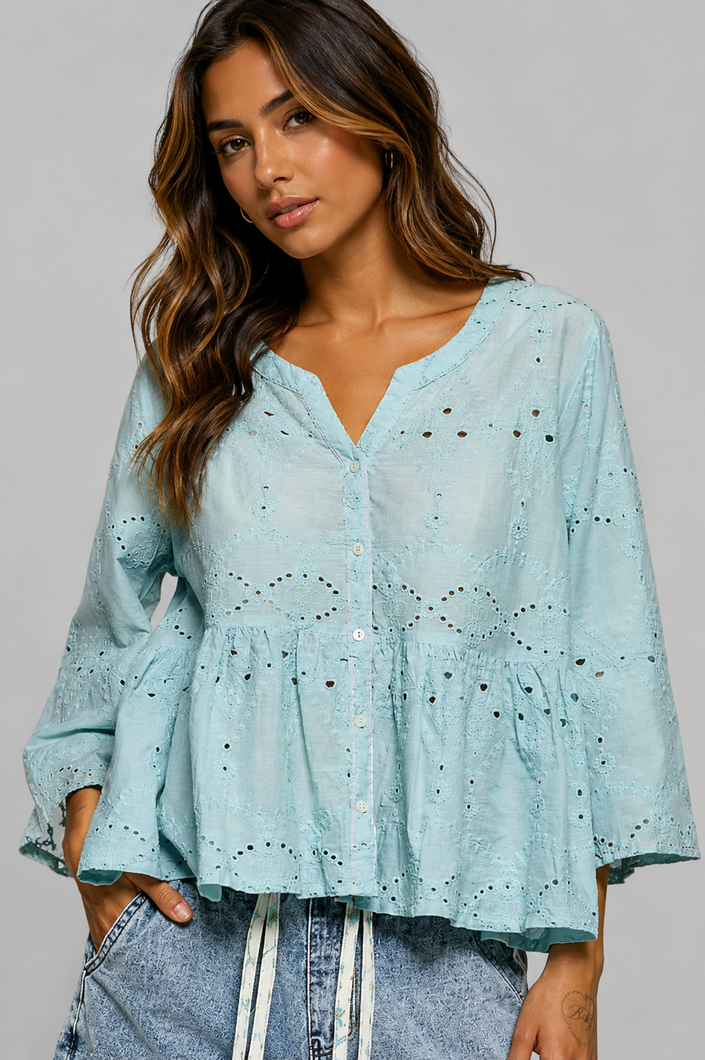 Charlotte Eyelet Peplum Blouse