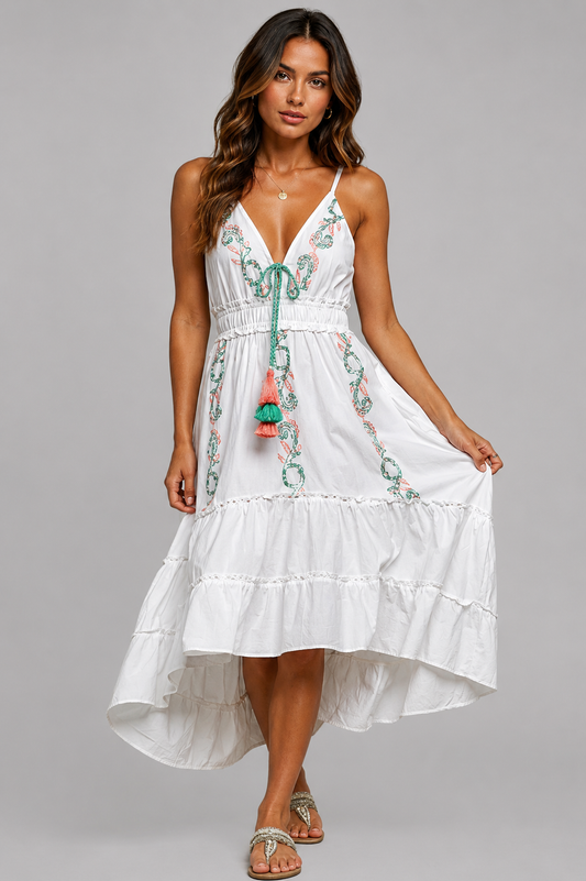 Scarlett Embroidered Smocked Midi Dress