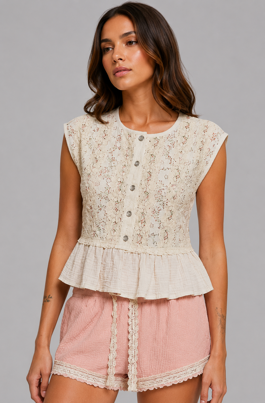 Bailey Sleeveless Lace Double Gauze Top