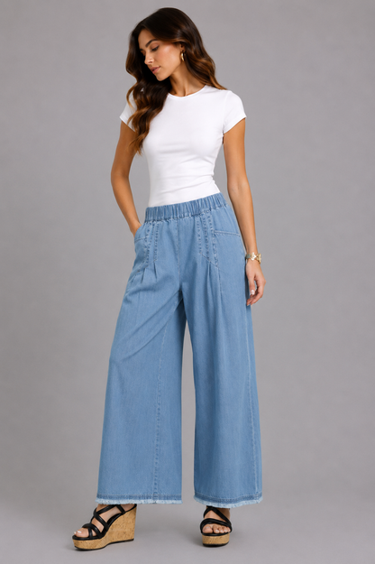 Brianna Stone Washed Pintuck Wide Leg Pants