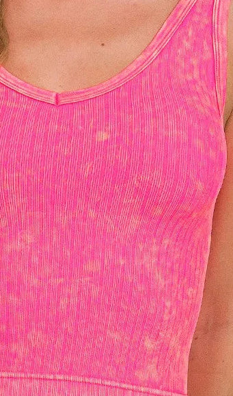 Collins Ribbed Cropped V-neck Tank Top - Fuchsia