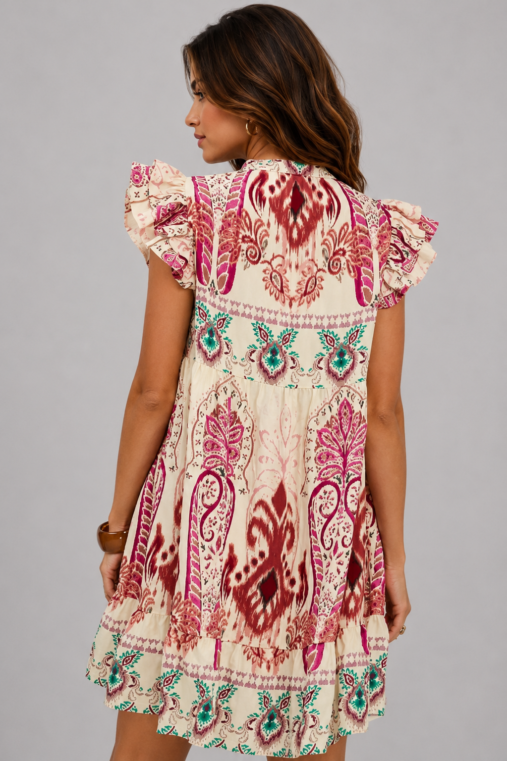 Corinne Boho Print Ruffle Dress