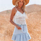 Country Boho Light Denim Ruffle Pleated Mini Skirt