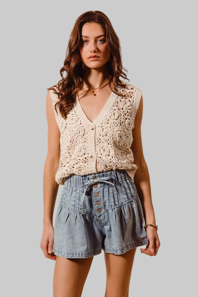 Daisy Flared Boho Denim Paperbag Shorts