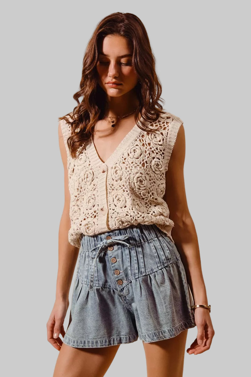 Daisy Flared Boho Denim Paperbag Shorts