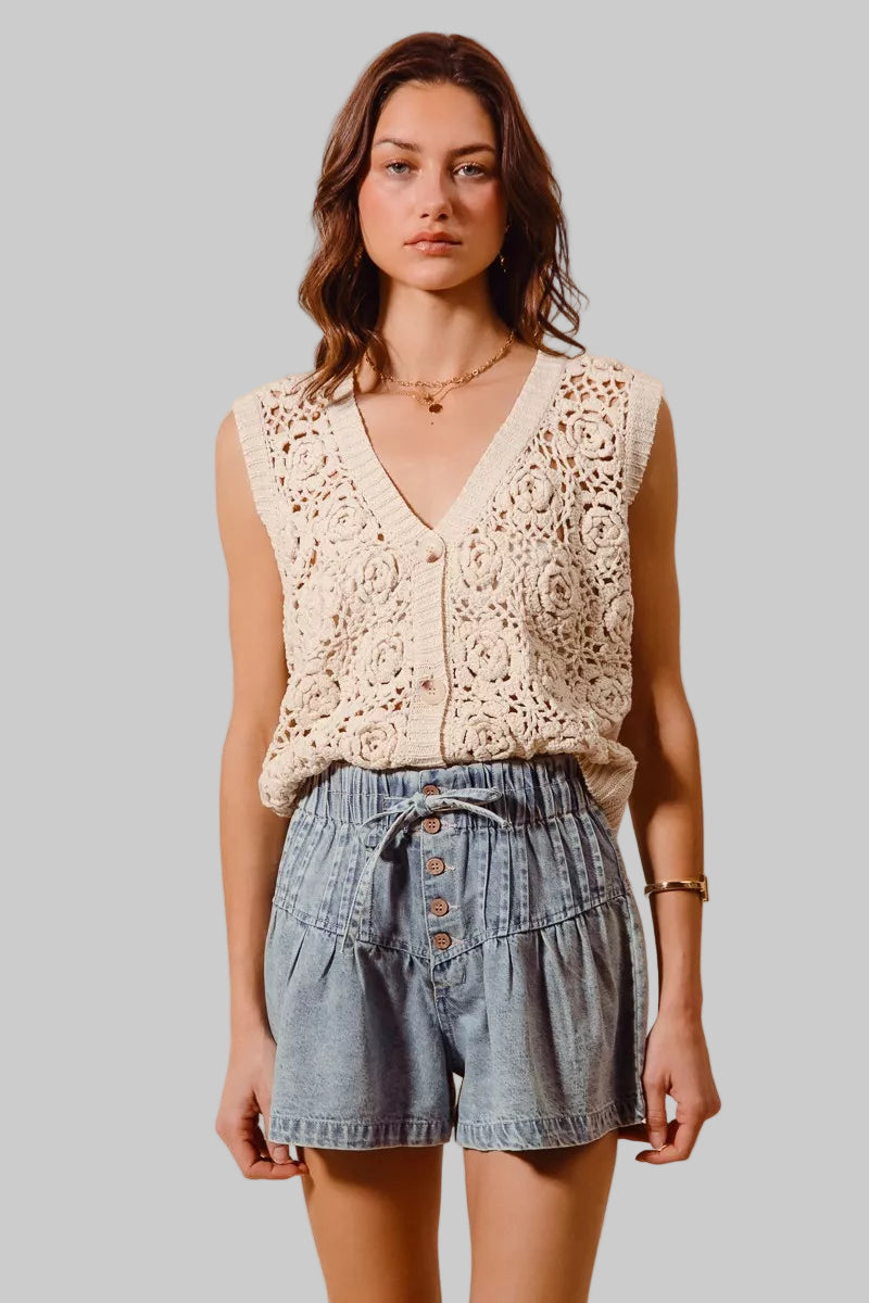 Daisy Flared Boho Denim Paperbag Shorts