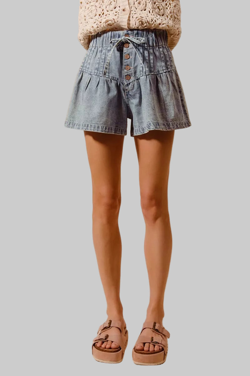 Daisy Flared Boho Denim Paperbag Shorts