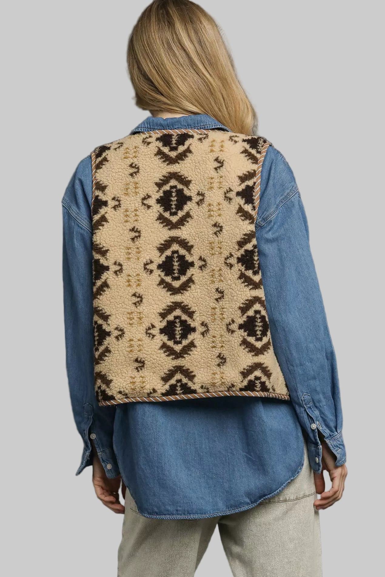 Dalia Aztec Western Sherpa Tie Front Vest