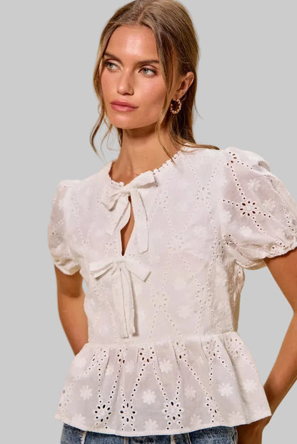 Daphne Boho Eyelet Tie Front Blouse