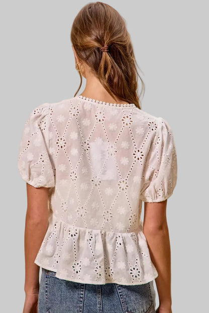 Daphne Boho Eyelet Tie Front Blouse