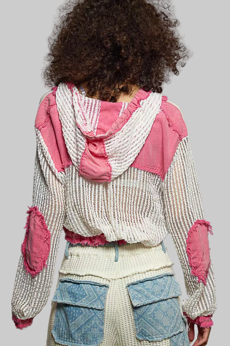 Delia Boho Button Down Hooded Shirt with Drawstring Hem