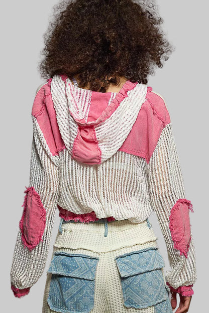 Delia Boho Button Down Hooded Shirt with Drawstring Hem