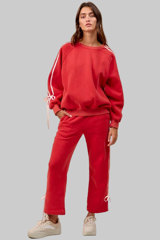 Delilah Red Boho Holiday Bow Fleece Sweatpants