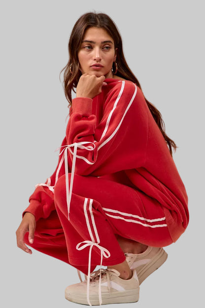 Delilah Red Boho Holiday Bow Fleece Sweatpants