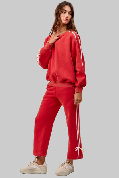 Delilah Red Boho Holiday Bow Fleece Sweatpants