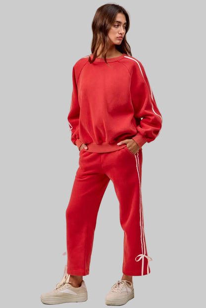 Delilah Red Boho Holiday Bow Fleece Sweatpants