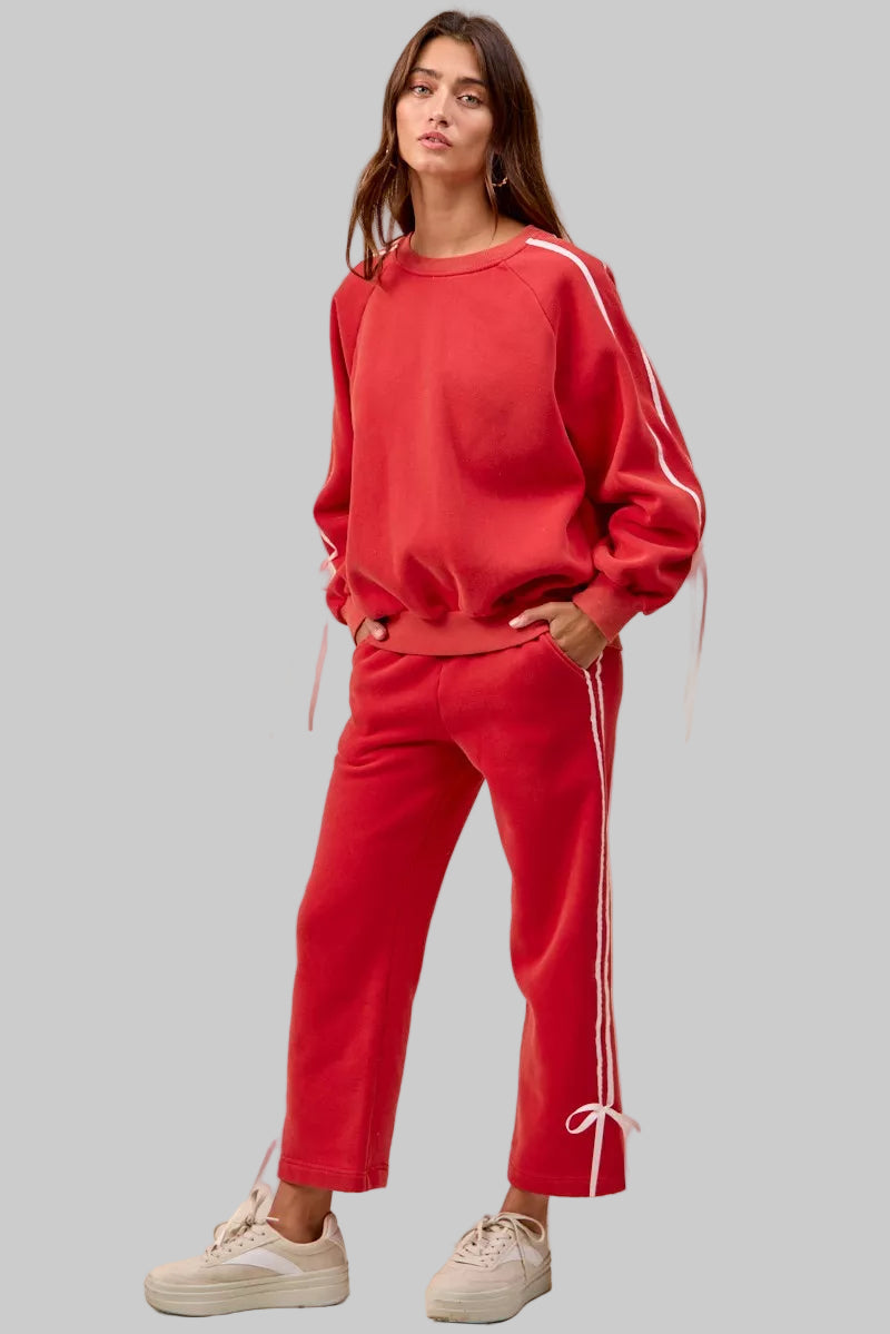 Delilah Red Boho Holiday Bow Fleece Sweatpants