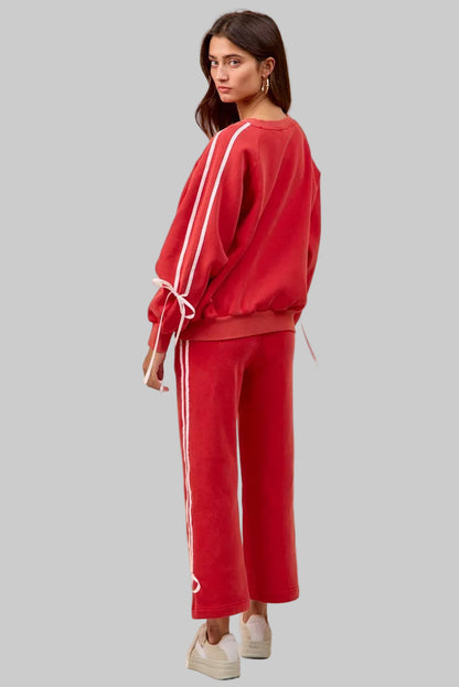 Delilah Red Boho Holiday Bow Fleece Sweatpants
