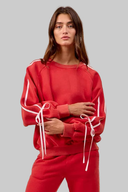 Delilah Red Boho Holiday Bow Fleece Sweatshirt