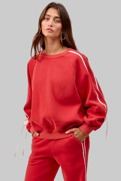 Delilah Red Boho Holiday Bow Fleece Sweatshirt