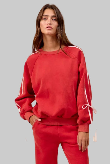 Delilah Red Boho Holiday Bow Fleece Sweatshirt
