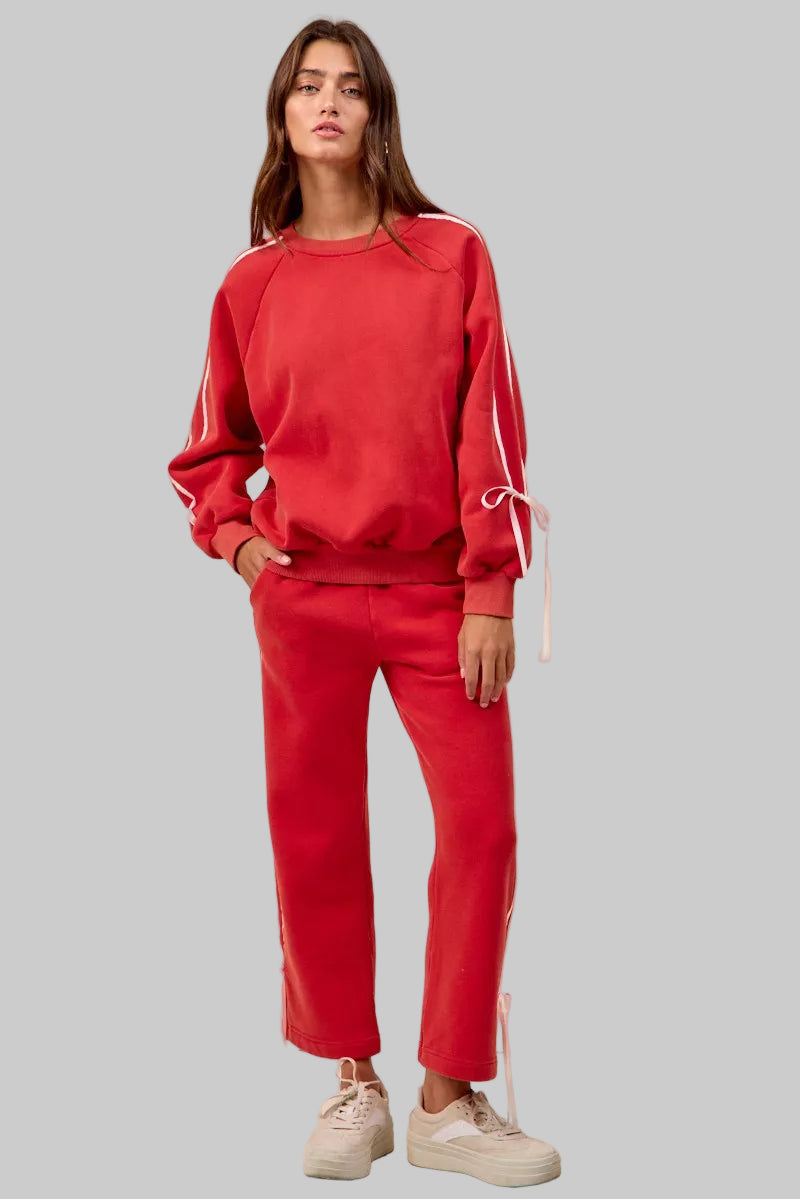 Delilah Red Boho Holiday Bow Fleece Sweatshirt