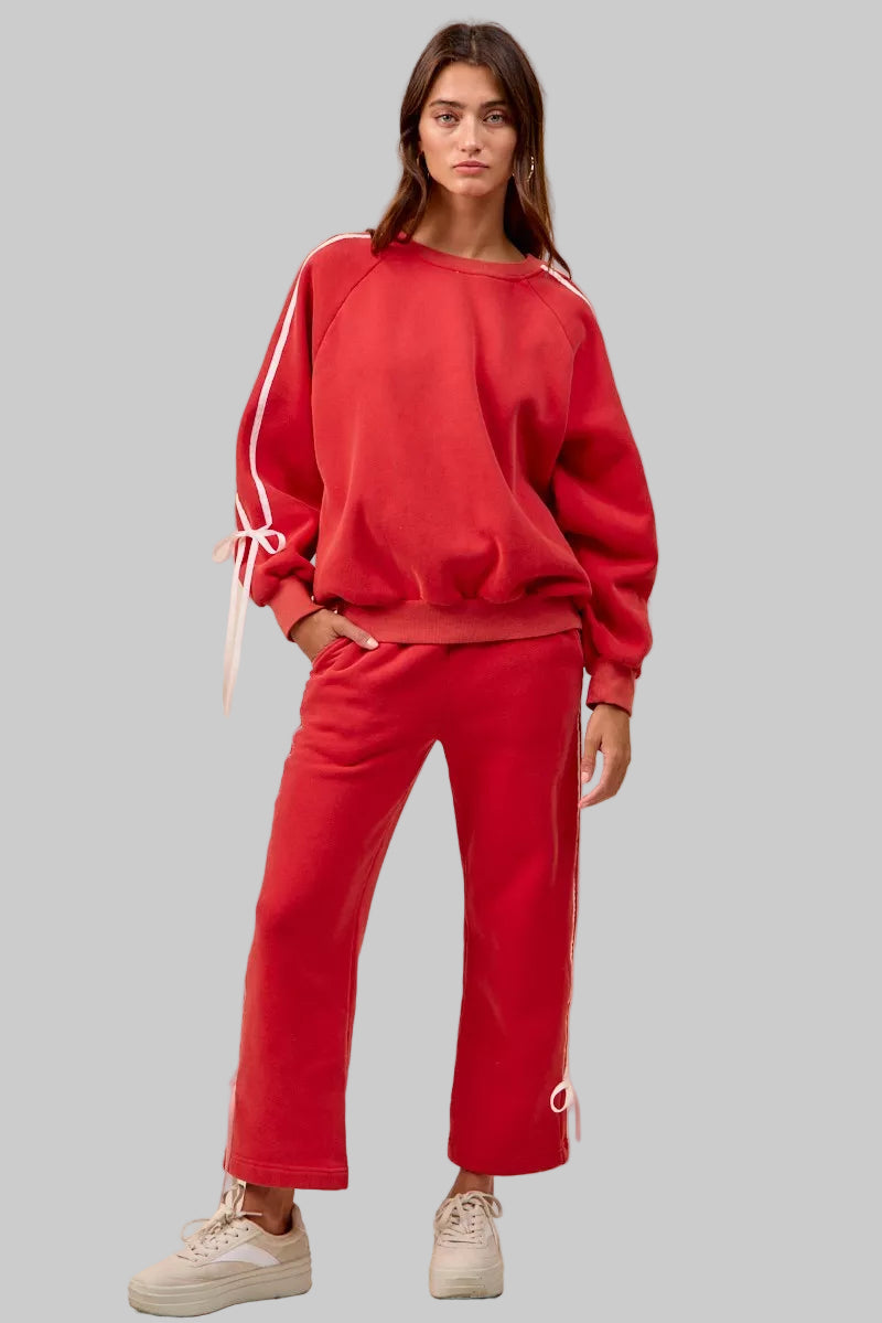 Delilah Red Boho Holiday Bow Fleece Sweatshirt