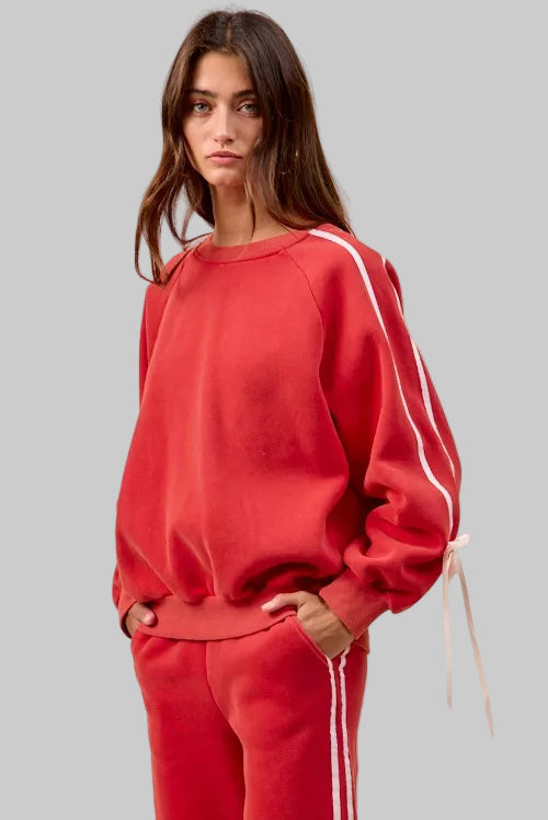 Delilah Red Boho Holiday Bow Fleece Sweatshirt