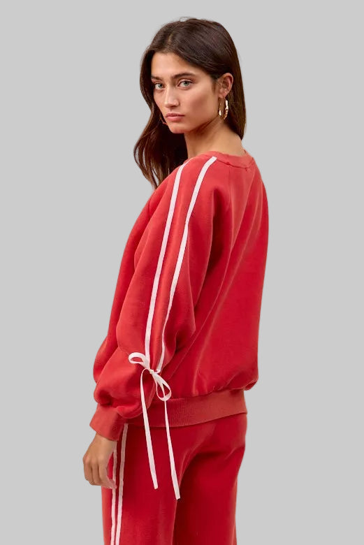 Delilah Red Boho Holiday Bow Fleece Sweatshirt