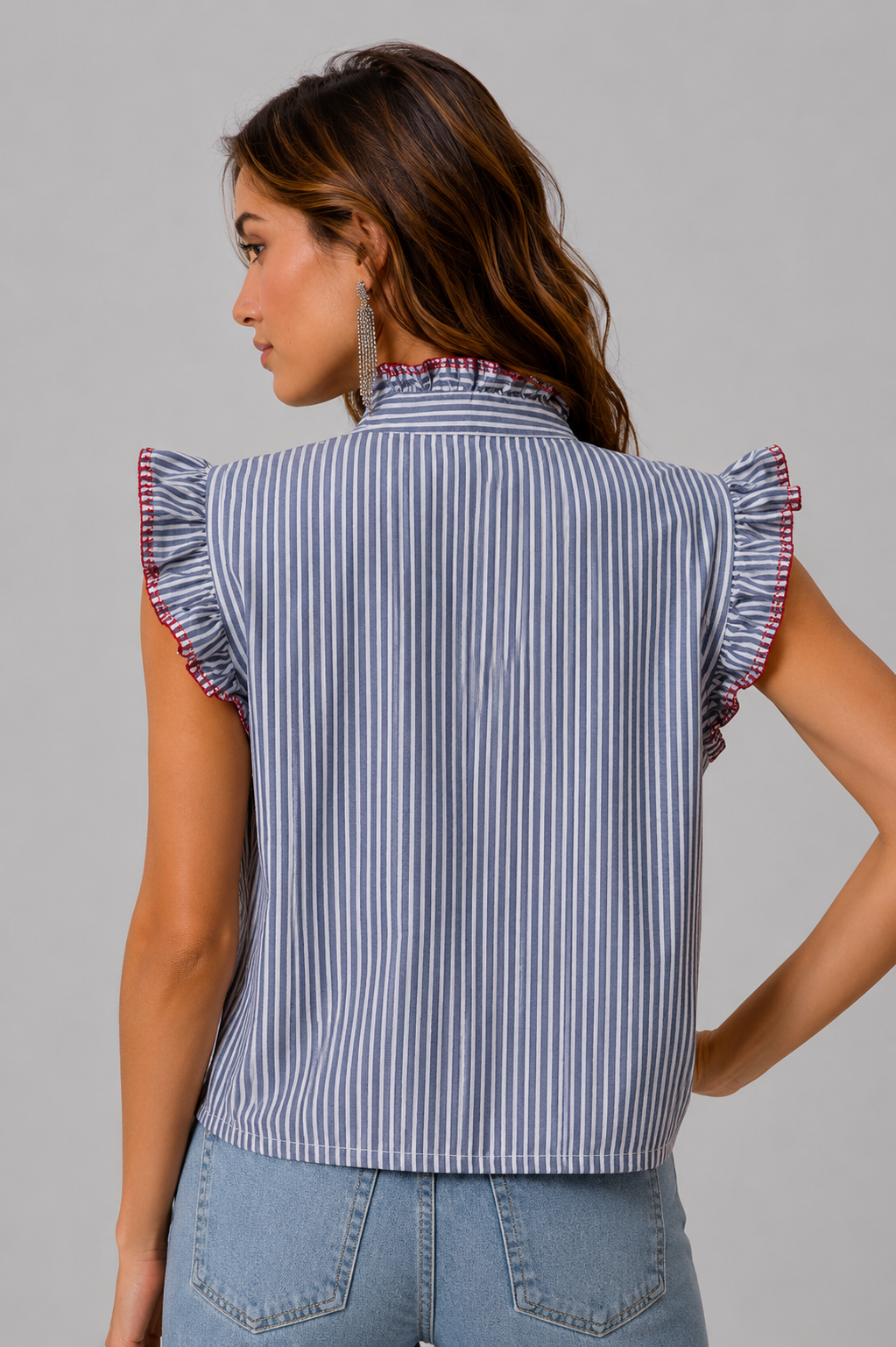 Demi Stripe Twill Button Up Top