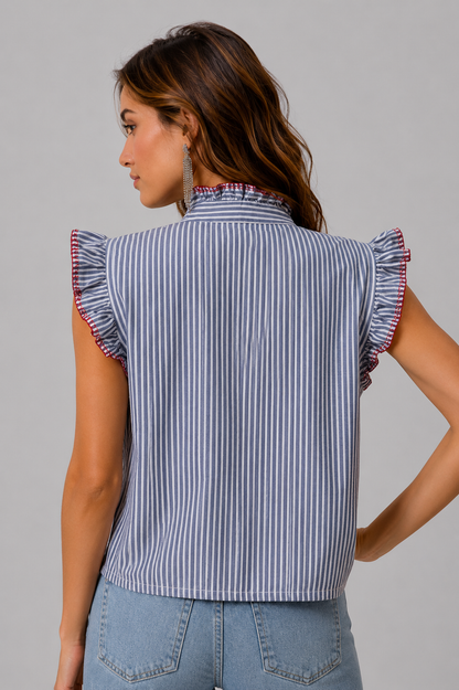 Demi Stripe Twill Button Up Top