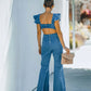 Denim Slim Fit Ruffle Flared Jumpsuit