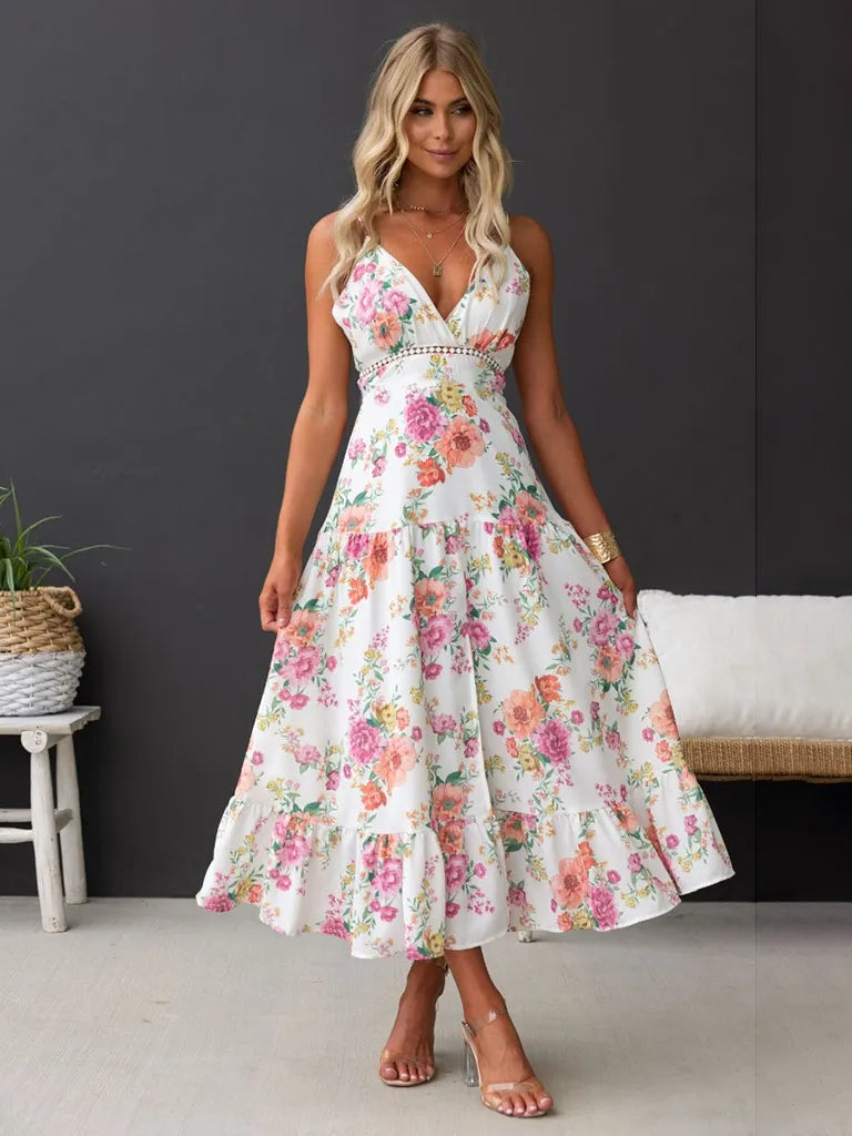 Destiny Lace Waist Panel Floral Midi Dress